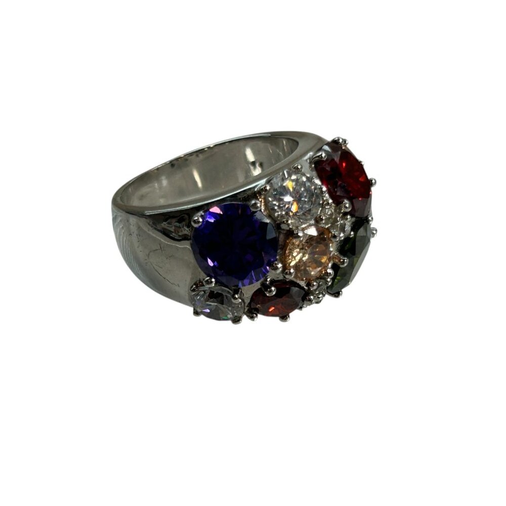 NVC Nataliya V Collister Rhodium Plated Dome Ring Size 11 Multi Color Cluster